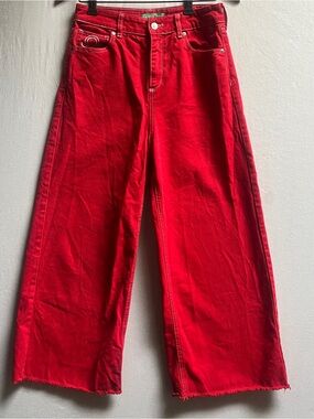 Vintage United Colors of Benetton Womens Red Denim Wide Leg Jeans 25